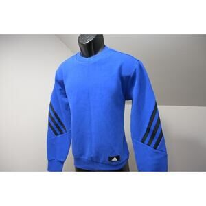 Adidas Sweat Shirt Crew Neck Fleece Blue PrimeGreen Athletic Sweater Mens Small